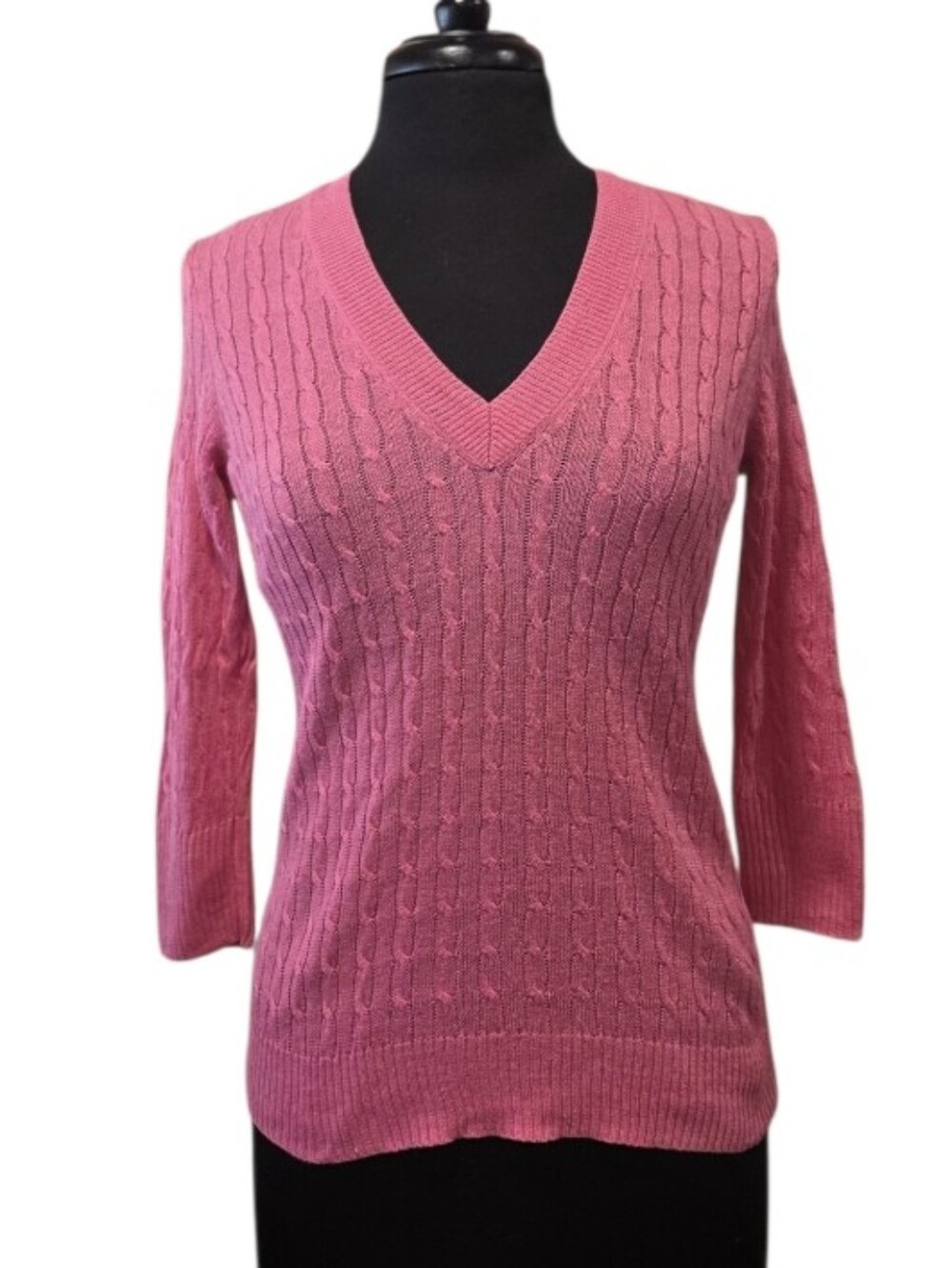J. Crew Linen Pink Cable-Knit V-Neck Sweater Preppy Chic Coastal